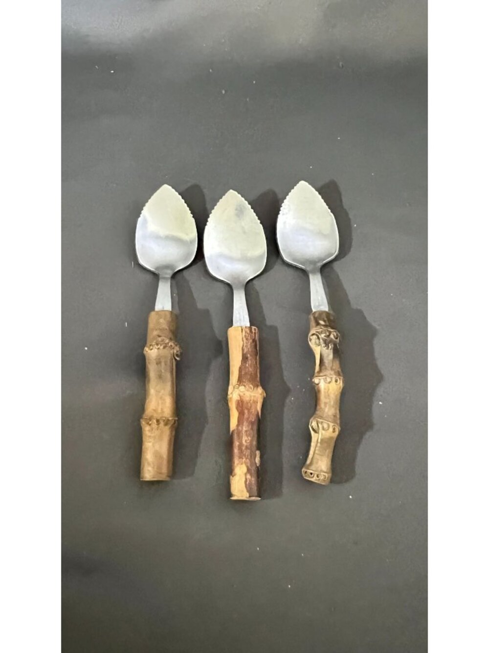 Bamboo Handle Serrated Stainless Steel Grapefruit Spoons Set Of 3 Handmade